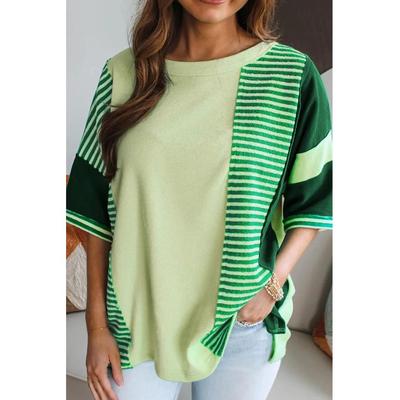 Damen gestreiftes, strukturiertes T-Shirt mit halbem Arm Image