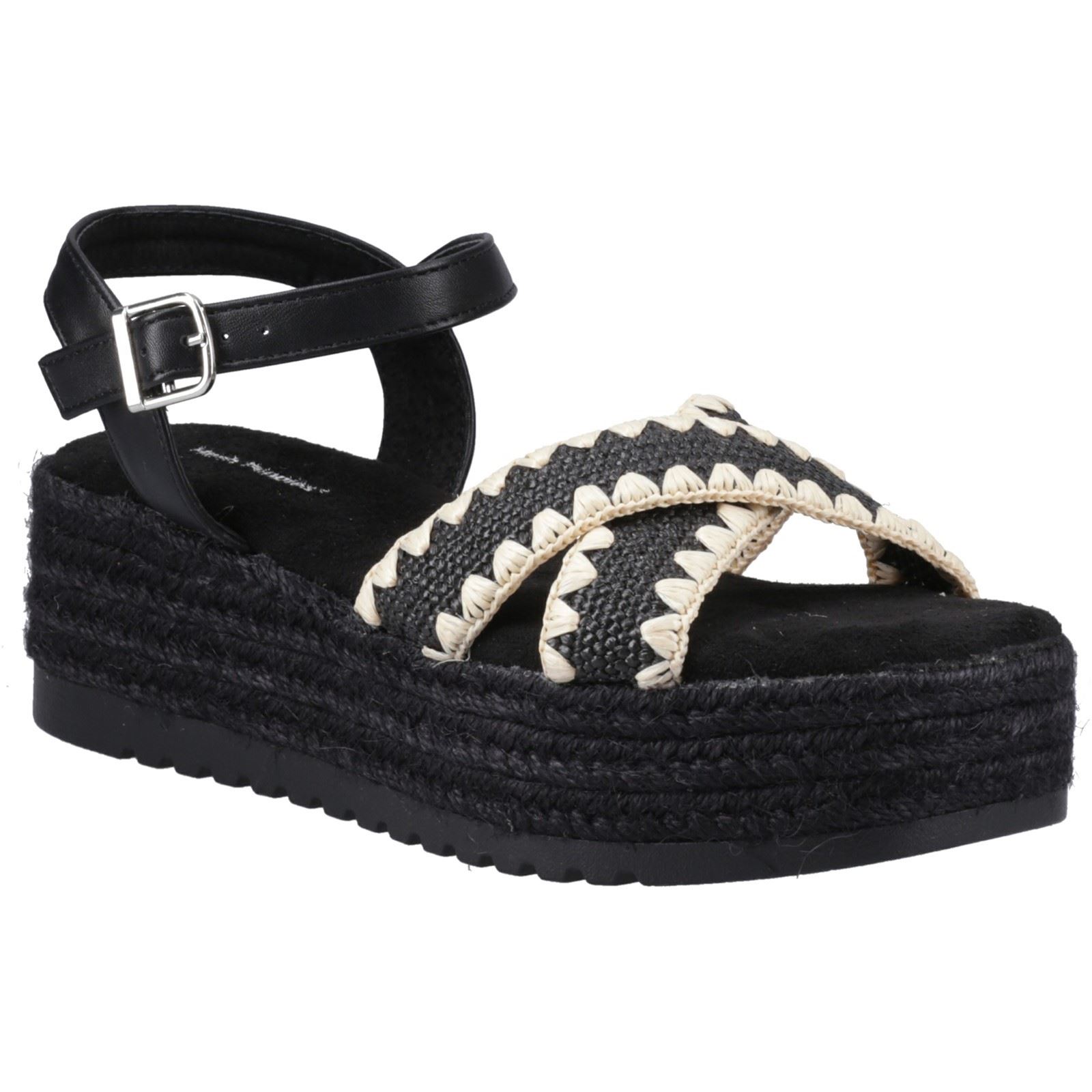 Hush Puppies Jemma Espadrille Polyurethan Damen schwarze Sandalen