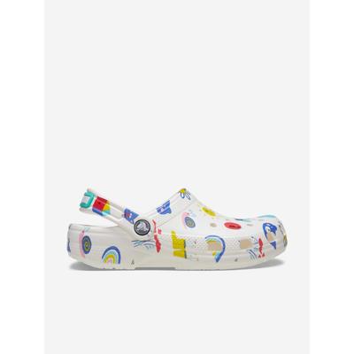 Crocs Kinder Klassische Doodle-Print Clogs in Weiß Image
