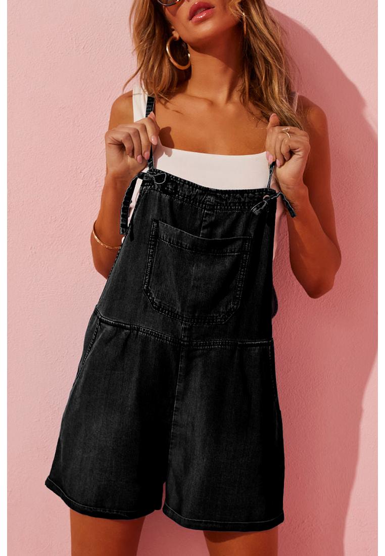 Schwarze Ösen-Tie-Bänder Lässiger Denim-Overall Image