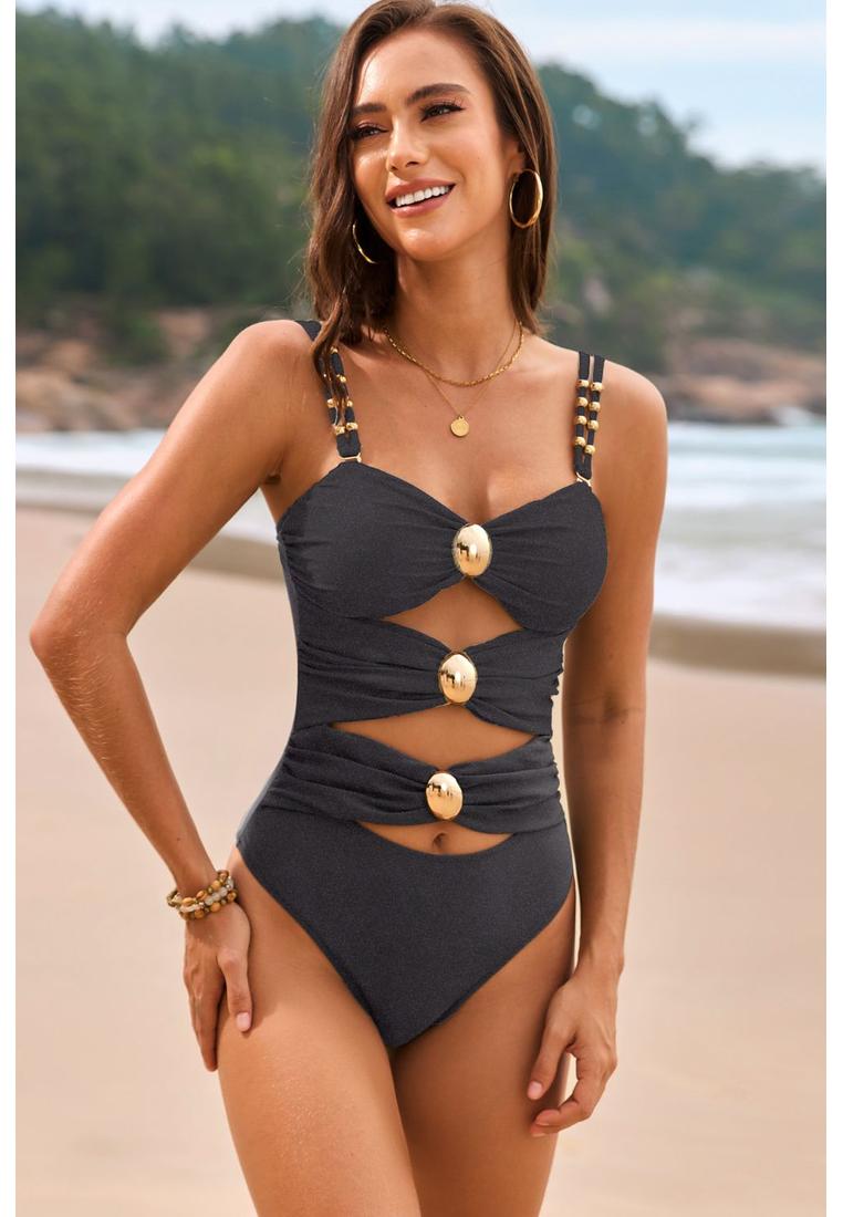 Damen Cutout Rüschensüßherz-Ausschnitt Einteiler Badeanzug Image