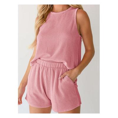 Damen Rundhals Ärmelloses Top und Shorts Set Image