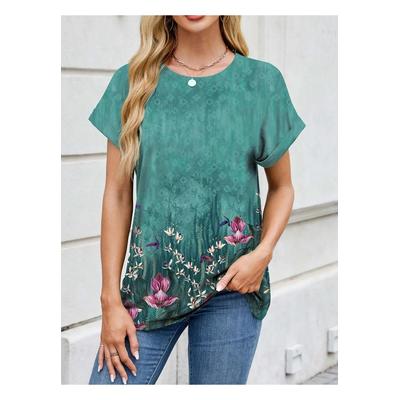 Damen Bedrucktes Rundhals Kurzarmshirt Image