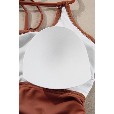 Mineralroter Kordelzug-Bauchweg-Mix-and-Match 2-teiliges Tankini-Badeanzug Image