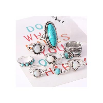 Damen Legierung Türkis 8-teiliges Ring-Set Image