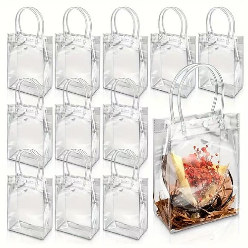 30 sacchetti regalo in PVC trasparente con manici, sacchetti di plastica trasparenti riutilizzabili per bomboniere, matrimoni, caramelle, compleanni, vacanze, shopping e confezioni regalo