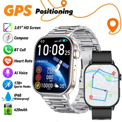 GEJIAN 2025 Für Android IOS GPS Smart Uhr Frauen 2,01 "HD Bildschirm Herzfrequenz Bluetooth Anruf Kompass Wasserdicht männer Smartwatches