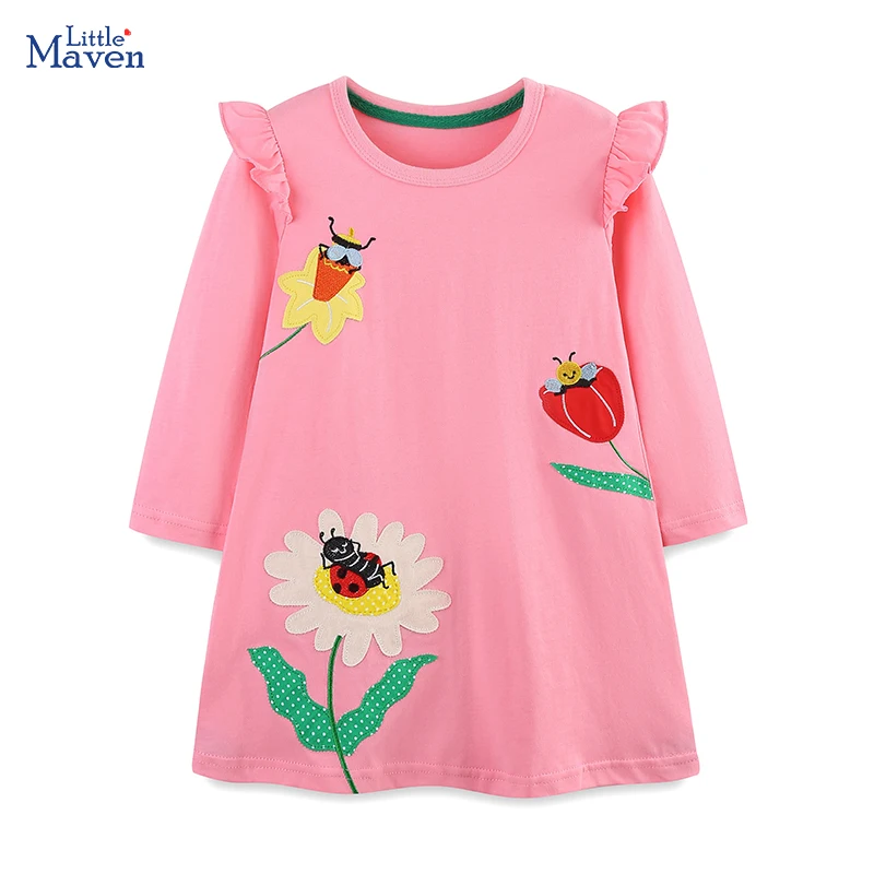 Little Maven Tier Bienen Stickerei Baby Mädchen Party Kleid für Kinder Kleidung Kinder Langarm Kleid Mädchen Kostüm Herbst Frühling Image