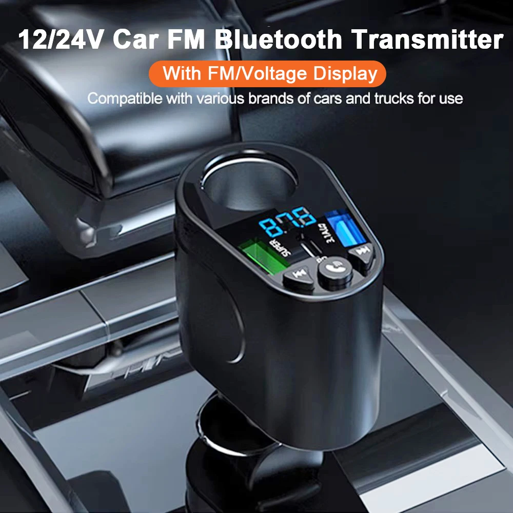 Neuer FM-Transmitter Auto Bluetooth PD Typ-C Schnellladegerät Zigarettenanzünder mit Spannungsanzeige FM-Modulator Freisprech-Anruf-Kit Image