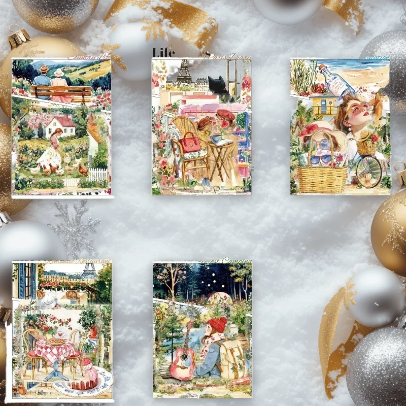 1 Packung/3 Packung Life Notes PET-Aufkleberpaket, 25 Stück, Ölgemälde-Stil, Tagebuch, Dekor, Landschaft, 146 x 91 mm Image
