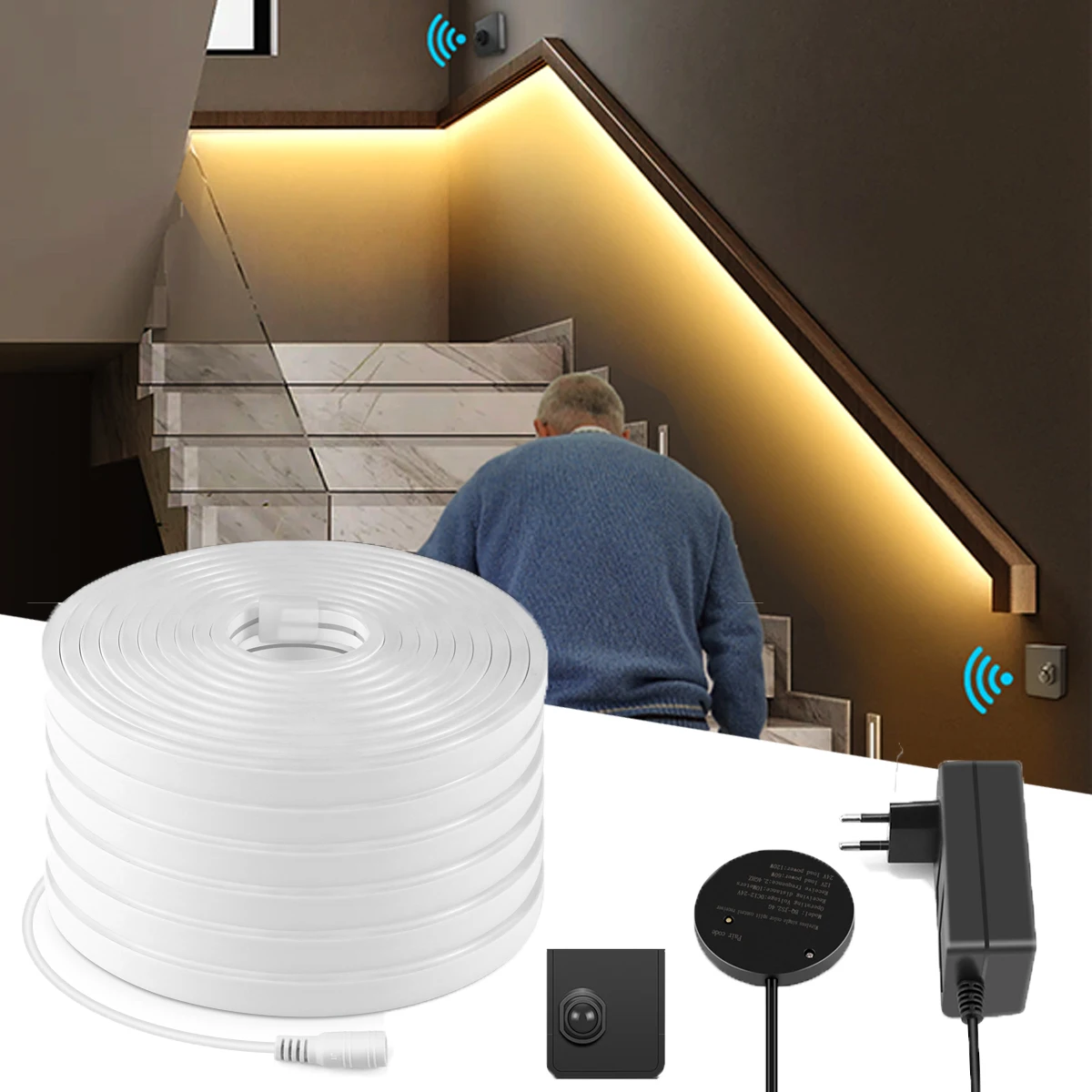 24V LED-Neonstreifenlicht mit praktischen beweglichen Ein-/Doppel-PIR-Bewegungssensoren, Schlafzimmertreppe, Badezimmer, Nachtsicherheitsbeleuchtung