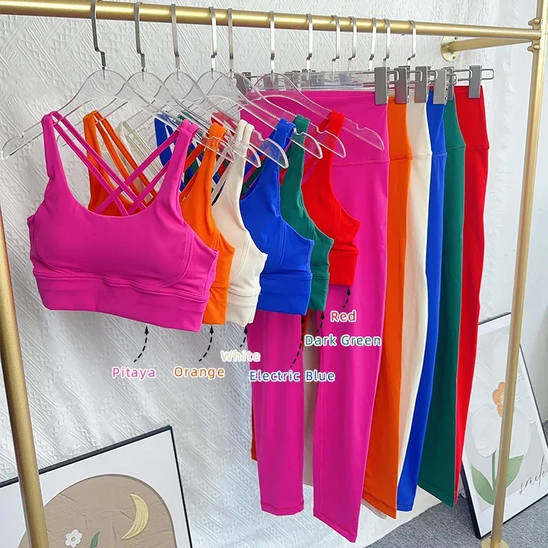 2024 neue 2-teiliges Yoga-Set Atmungsaktiv Fitness Anzug Kreuz Zurück Yoga Tops Pfirsich Butt Yoga Hosen Pilates Laufen Fitness Anzug