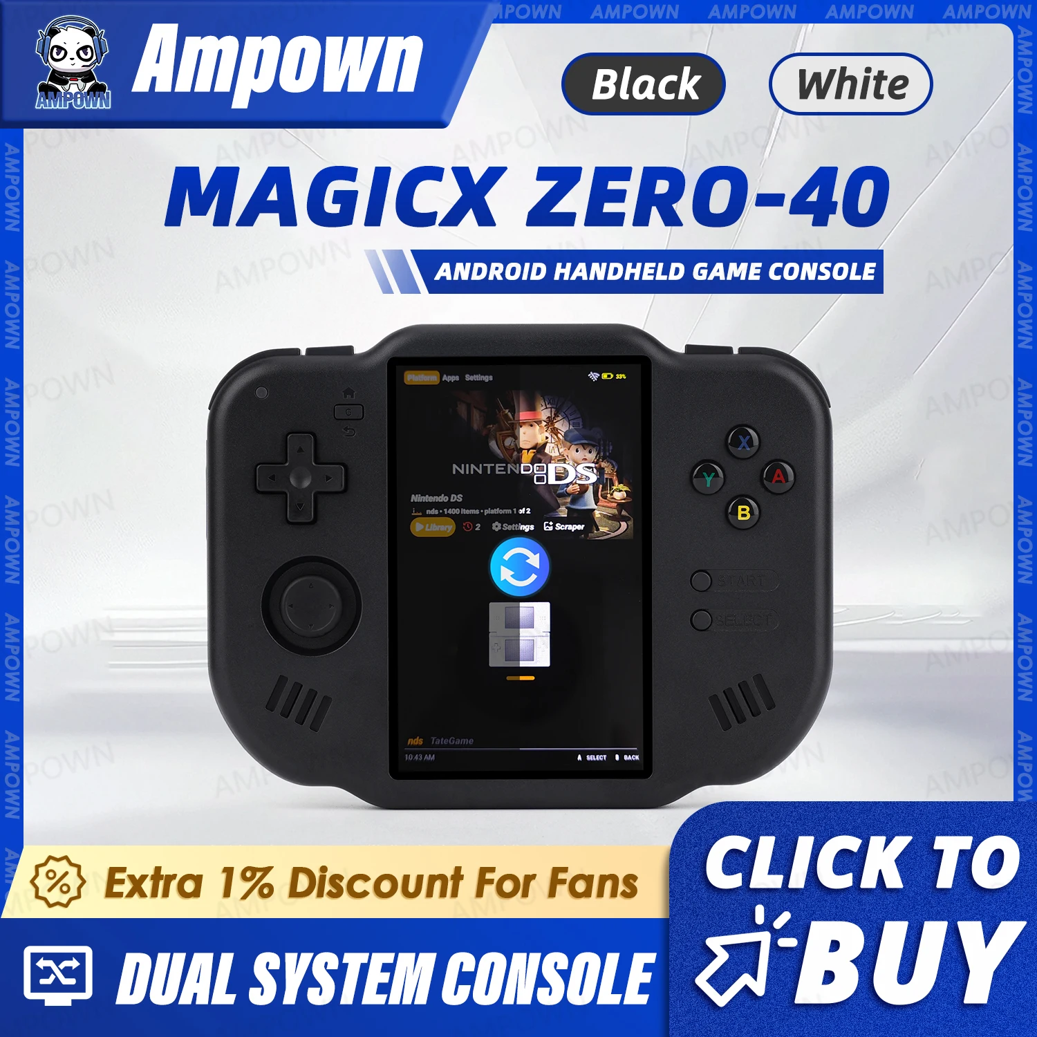 AMPOWN ZERO 40 Videospielkonsole 4'' IPS Multi-Touchscreen Android System A133P Unterstützung Wifi Bluetooth Vibrationsmotor für NDS Image