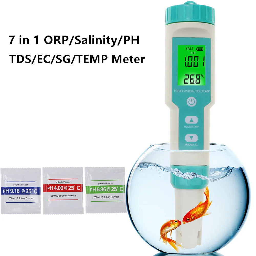 7-in-1 TDS EC PH Salzgehaltmessgerät ORP S.G TEMP Wasserqualitätsmonitor Tester für Schwimmbäder, Aquarien, Trinkwasser Image