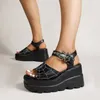 Sommer Frauen High Heel Sandalen Punk Metall Schnalle Spinne Web Nähen Sandale Mode Plattform Keil Heels Gothic Lolita Schuhe