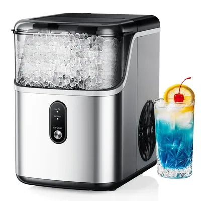 Simzlife Nugget Ice Maker Countertop, Portable Ice Maker Machine with Self-Cleaning Function,35lbs/Day, Soft Chewable Pellet Ice