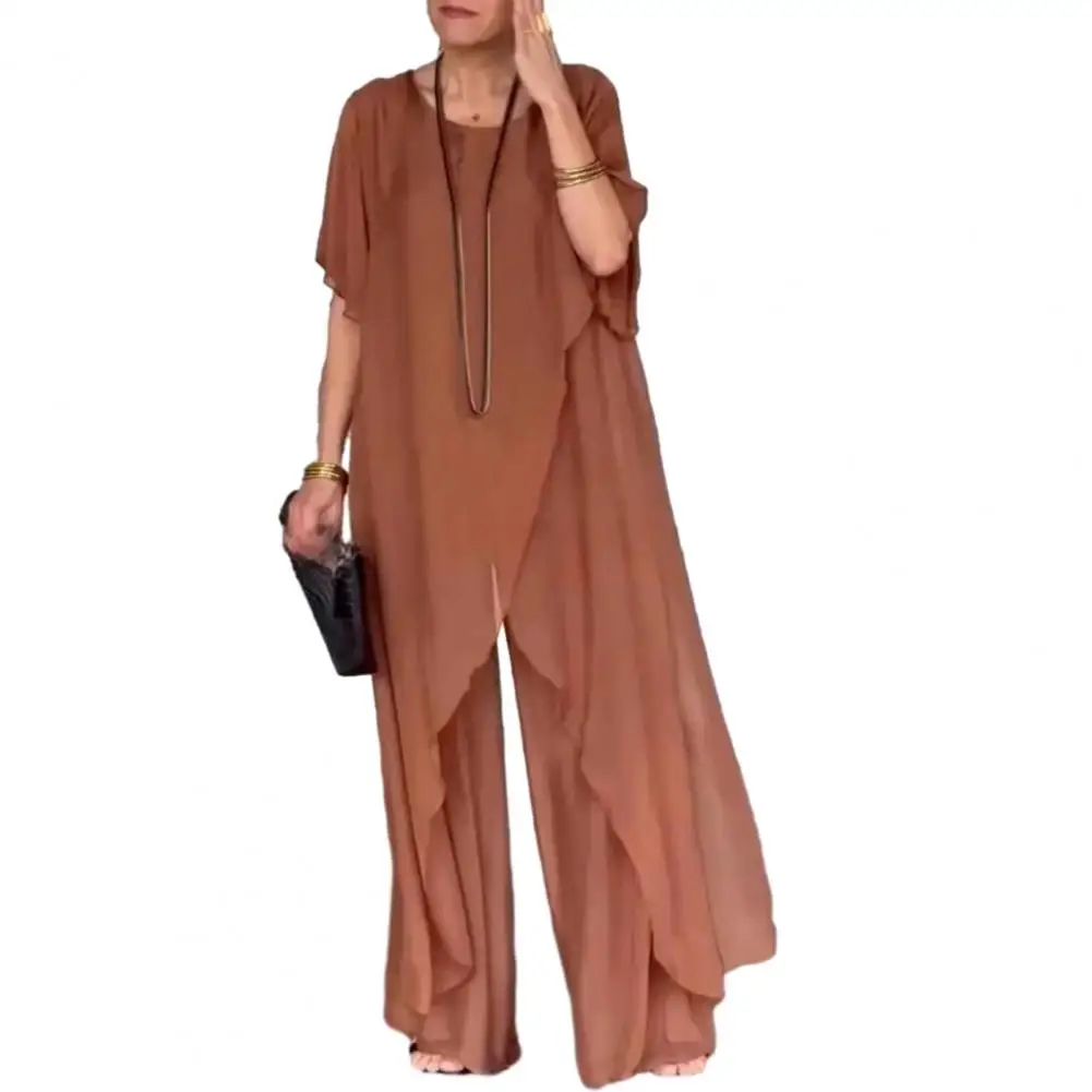 2 pezzi/set abito da donna vintage girocollo manica lunga orlo irregolare top pantaloni lunghi in vita elastica set outfit casual in tinta unita