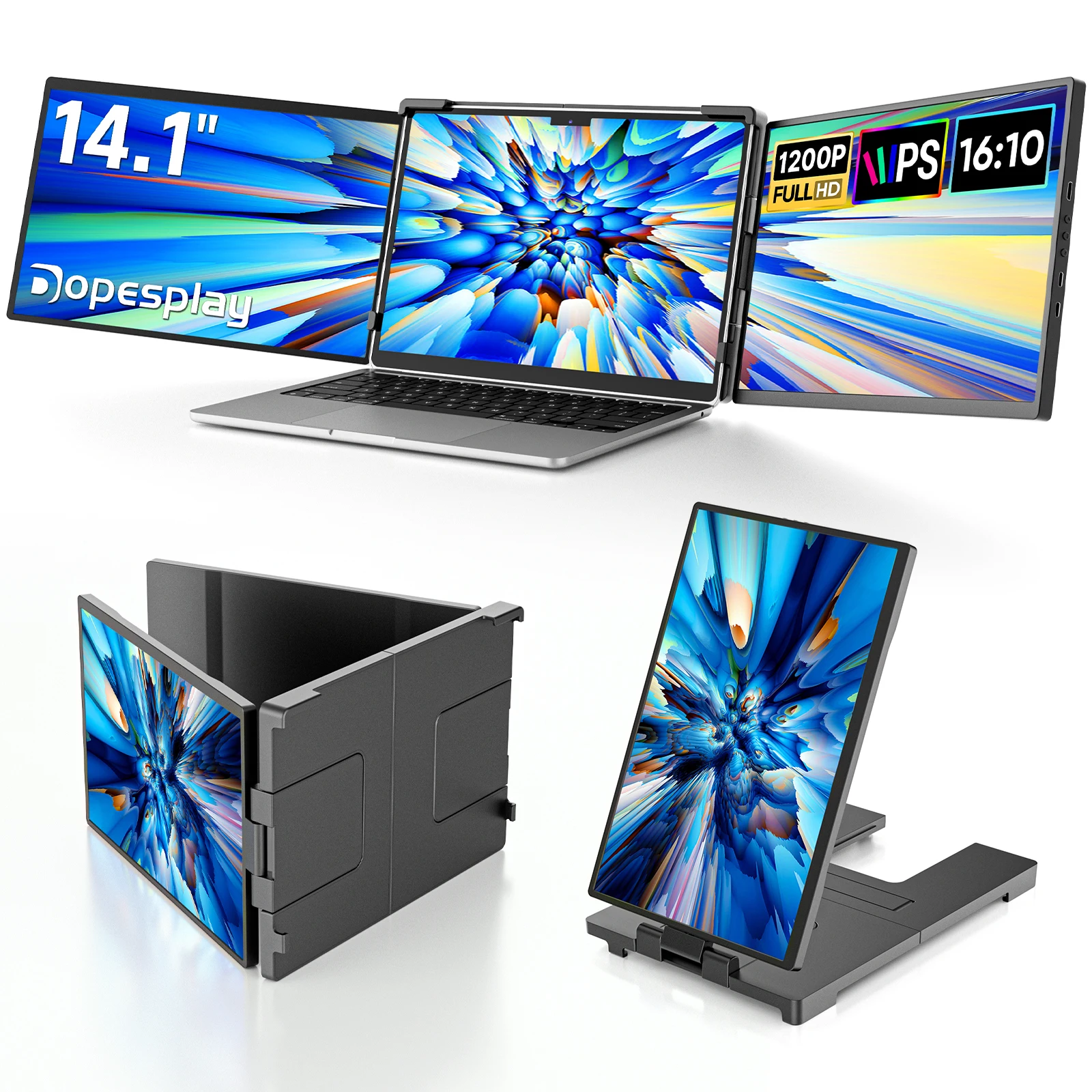 Dopesplay 14,1 Zoll Triple Screen Extender für Laptops 1200P FHD IPS Typ-C Dual tragbarer Monitor für MacBook Chrom bis 17,3 Image