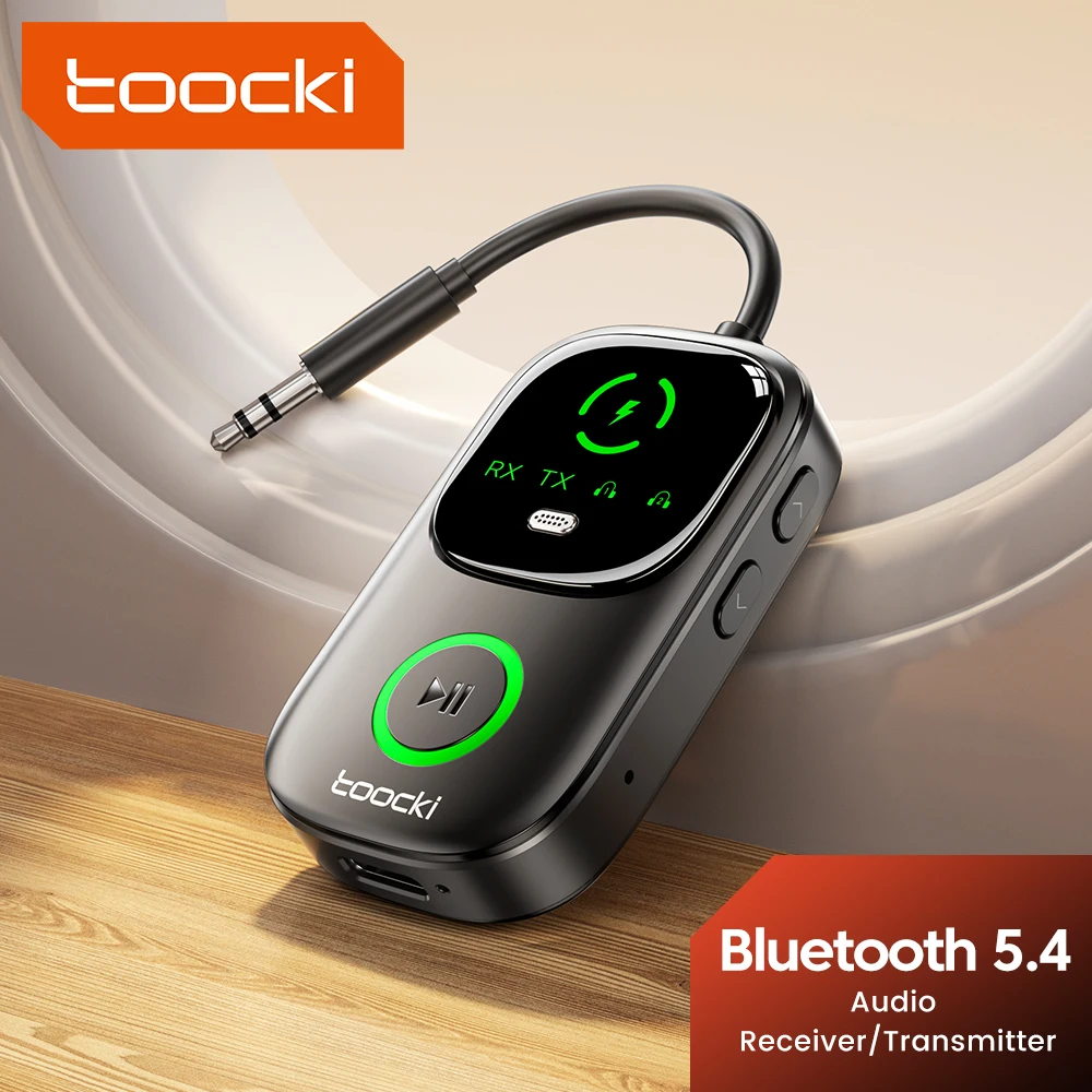 Toocki Ricevitore audio Trasmettitore wireless Adattatore Bluetooth 5.4 Adattatore doppio dispositivo AUX 2 in 1 da 3,5 mm per auricolari per auto TV