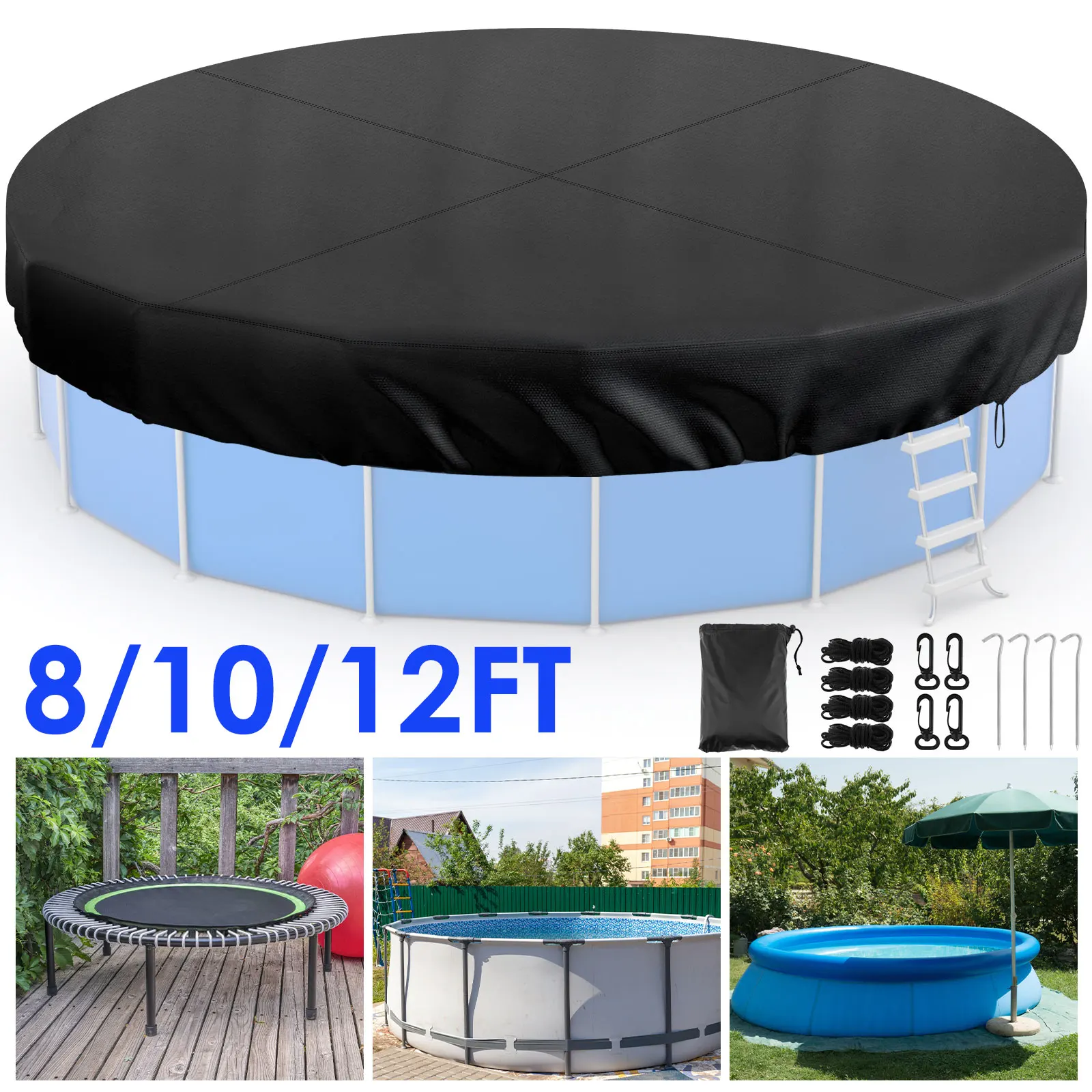 8/10/12 FT Oxford-Stoff-Poolabdeckung mit Kordelzug, stabile Inground-Poolabdeckung, Schutz, wasserdichte Whirlpool-Abdeckung für den Außenbereich, Garten Image