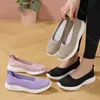 Frühling Neue Große Größe frauen Schuhe Flacher Mund Flachen Boden Mama Schuhe Casual Mesh Gestrickte Vulkanisierte Schuhe Weiche Sohle wohnungen