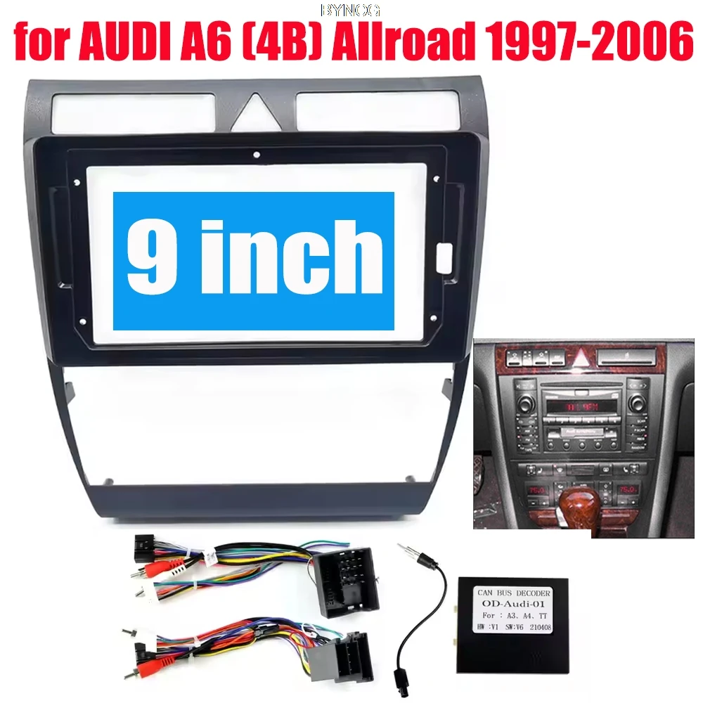 Fascia Für Audi A6 2002 2003 2004 2005 2006 9 zoll Auto Android Radio Navigation DVD Dashboard Schwarz ABS Trim fascia Rahmen Image