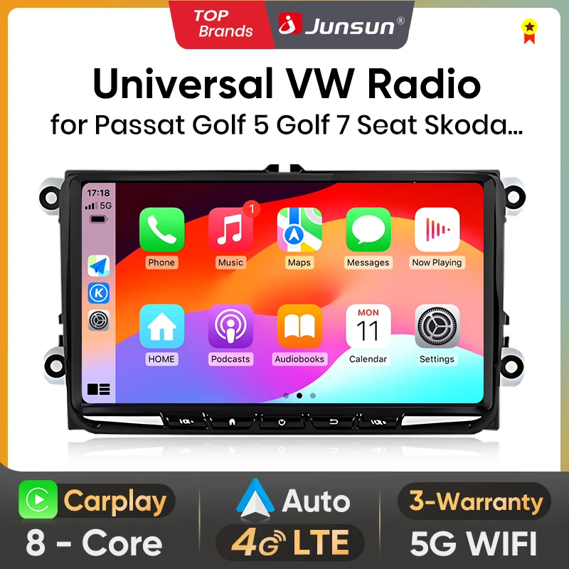 Junsun 7 ''9'' drahtloses Carplay Autoradio für VW Passat B6 B7 T5 Tiguan Touran Golf Polo Skoda Sitz Android Autoradio RDS Image