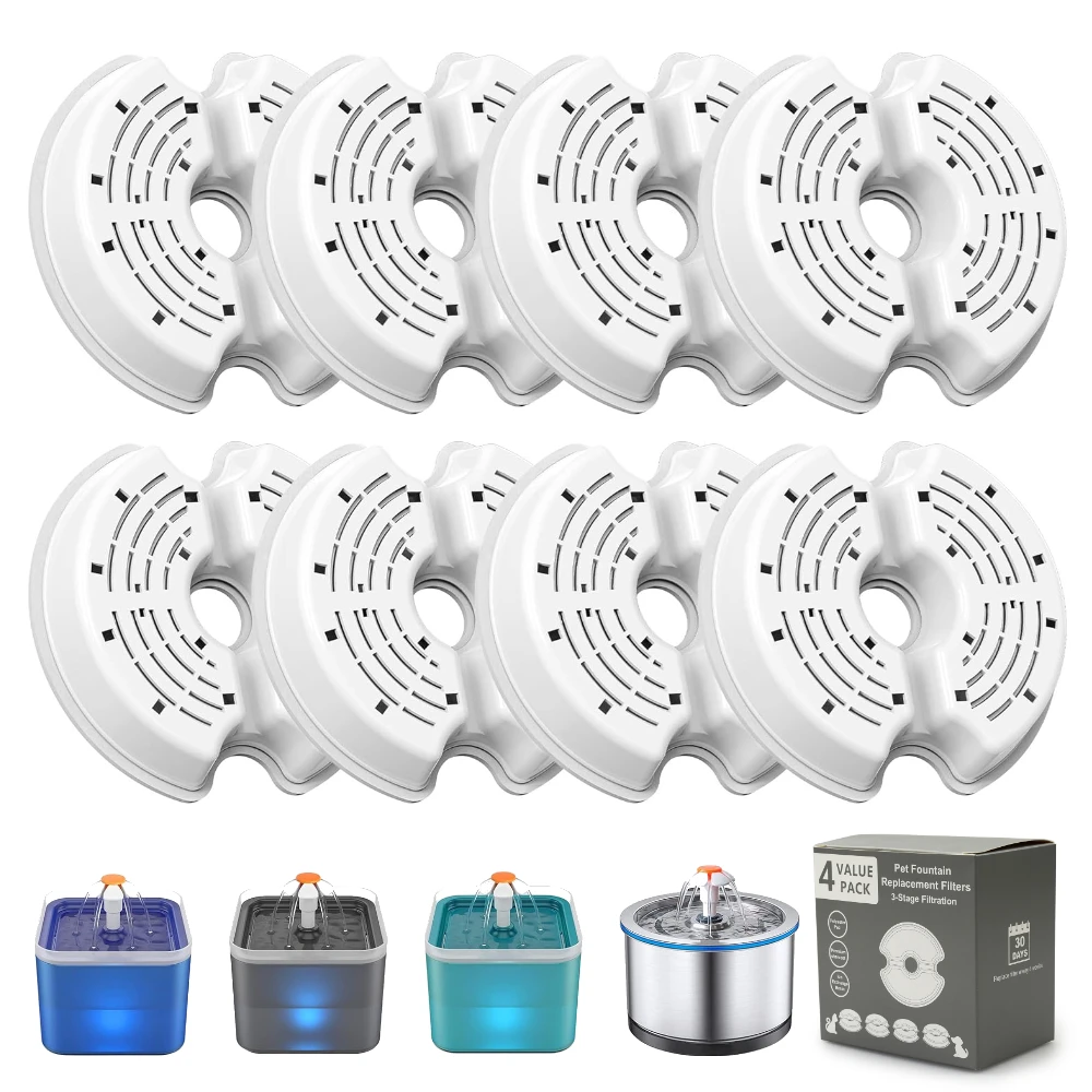 8PC Water Fountain Filters Resin Activated Carbon Fountain Replacement Filter for 2L Cat Water Dispenser Dog Pet Drinking Filter
