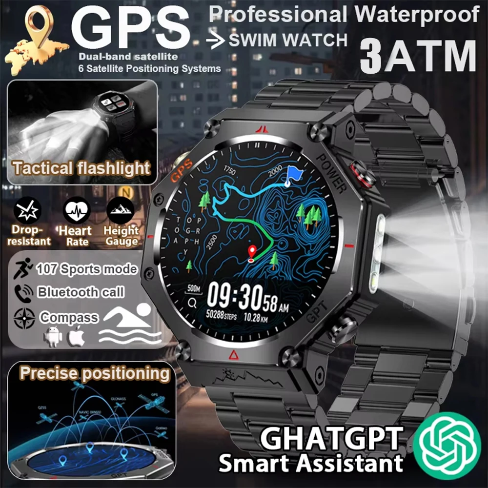 GEJIAN 2025 GPS-Smartwatch CHAT GP1,39 Zoll HD Voll-Touchscreen Herzfrequenz Bluetooth-Anruf 3ATM wasserdichte Fitness-Smartwatch Image