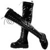 US14 Schuhe Damen Plus Größe 46 47 48 49 50 Lackleder Overknee-hohe Stiefel Plateaupumps Große Größe 41 42 43 44 45 Schuhe