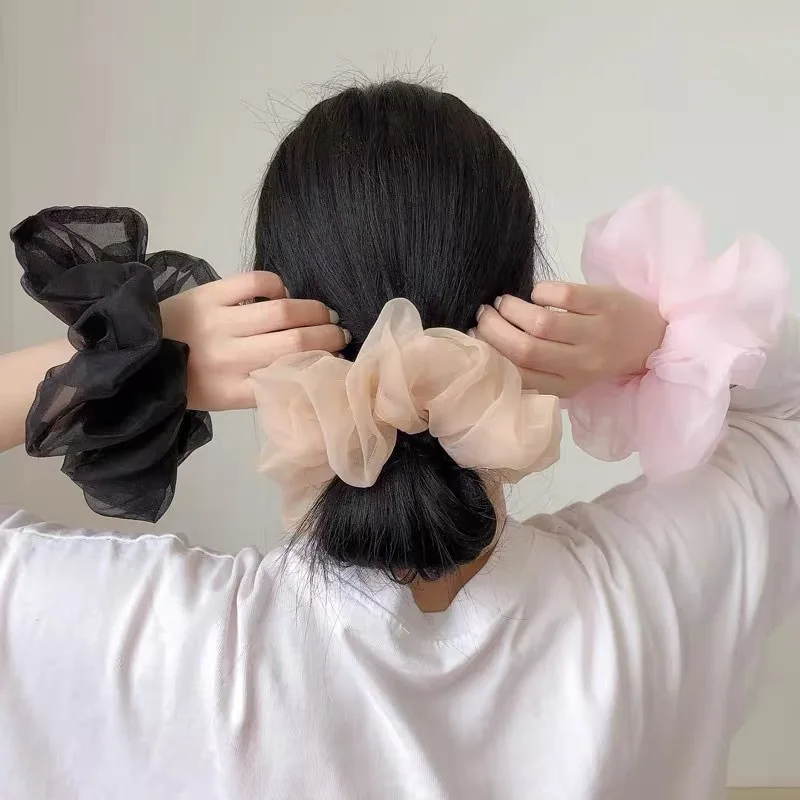 1-teiliger übergroßer Mesh-Haarring für den Dickdarm mit Blütenknospe und hellem Organza-Dickdarmring für Frauen Image