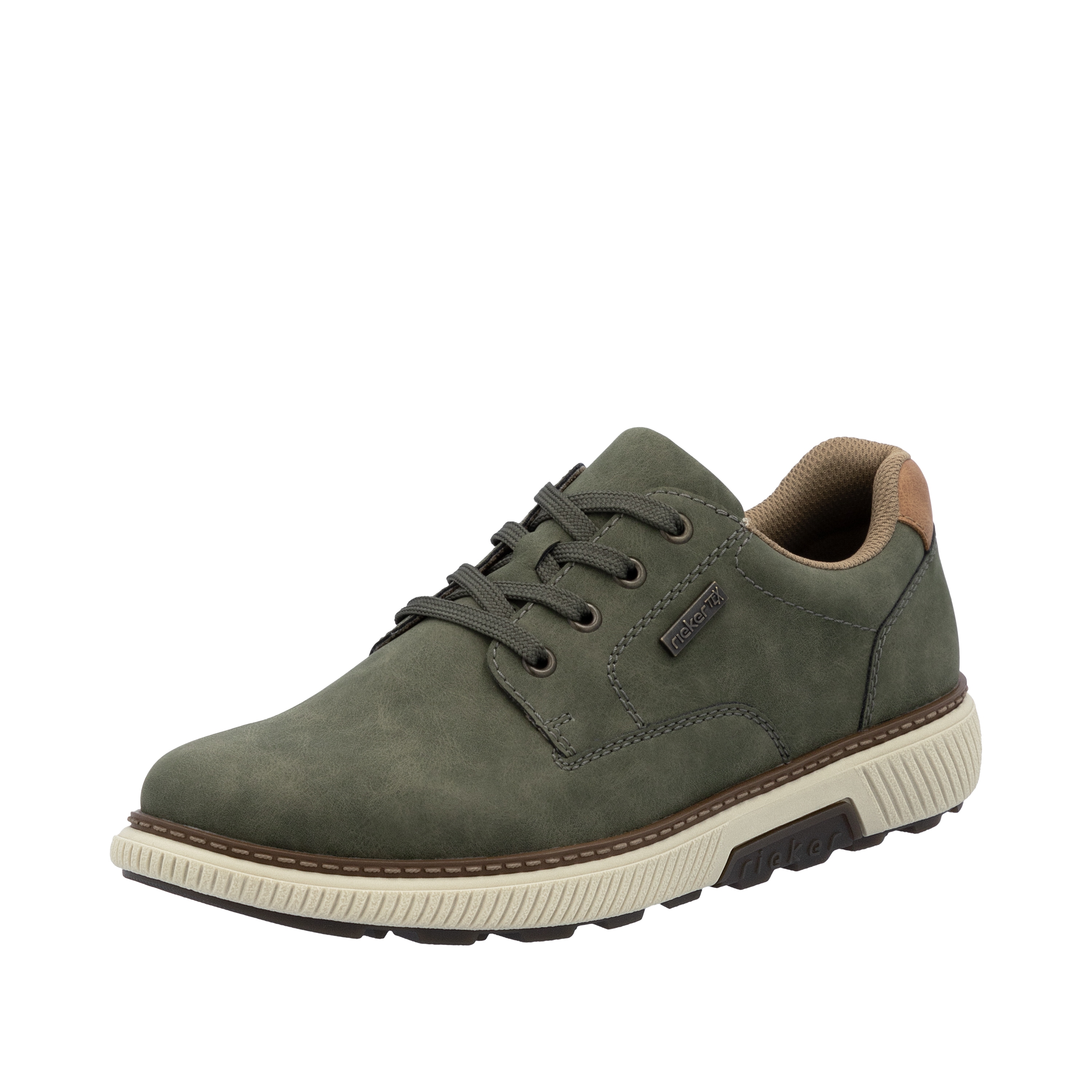 Sneaker RIEKER, Herren, Gr. 40, braun (moosgrün, braun), Lederimitat, unifarben, Sportlich, Schuhe, Halbschuh, Schnürschuh, Casual Sneaker mit weichem Schaftrand, TEX