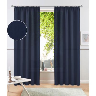 Vorhang MY HOME "Raja, Gardinen mit Kräuselband, Vorhänge Wohnzimmer, modern, Vorhang" Gr. 1, blau (dunkelblau), B:140cm H:145cm, Polyester, Recyceltes Material, Gardinen, 2er-Set, Bestseller, einfarbig, modern, pflegeleicht, Mikrofaser Image