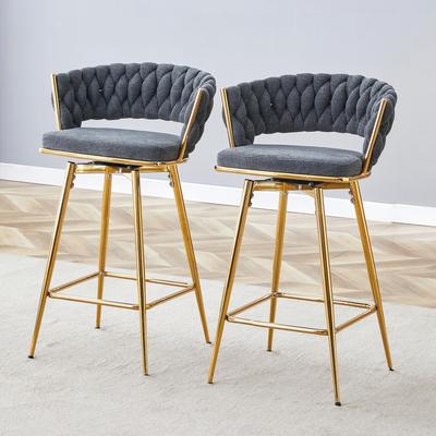 Set of 2 Swivel Bar Stools with Breathable Linen Cushions