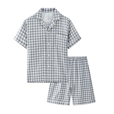 Men's Sleepwear Pajama Set Pajama Top and Shorts 1 set Plaid Fashion Stylish Classic Home Daily Bed Cotton Comfort Soft Breathable Lapel Short Sleeve Shirt Shorts Elastic Waist Buttons Summer Navy