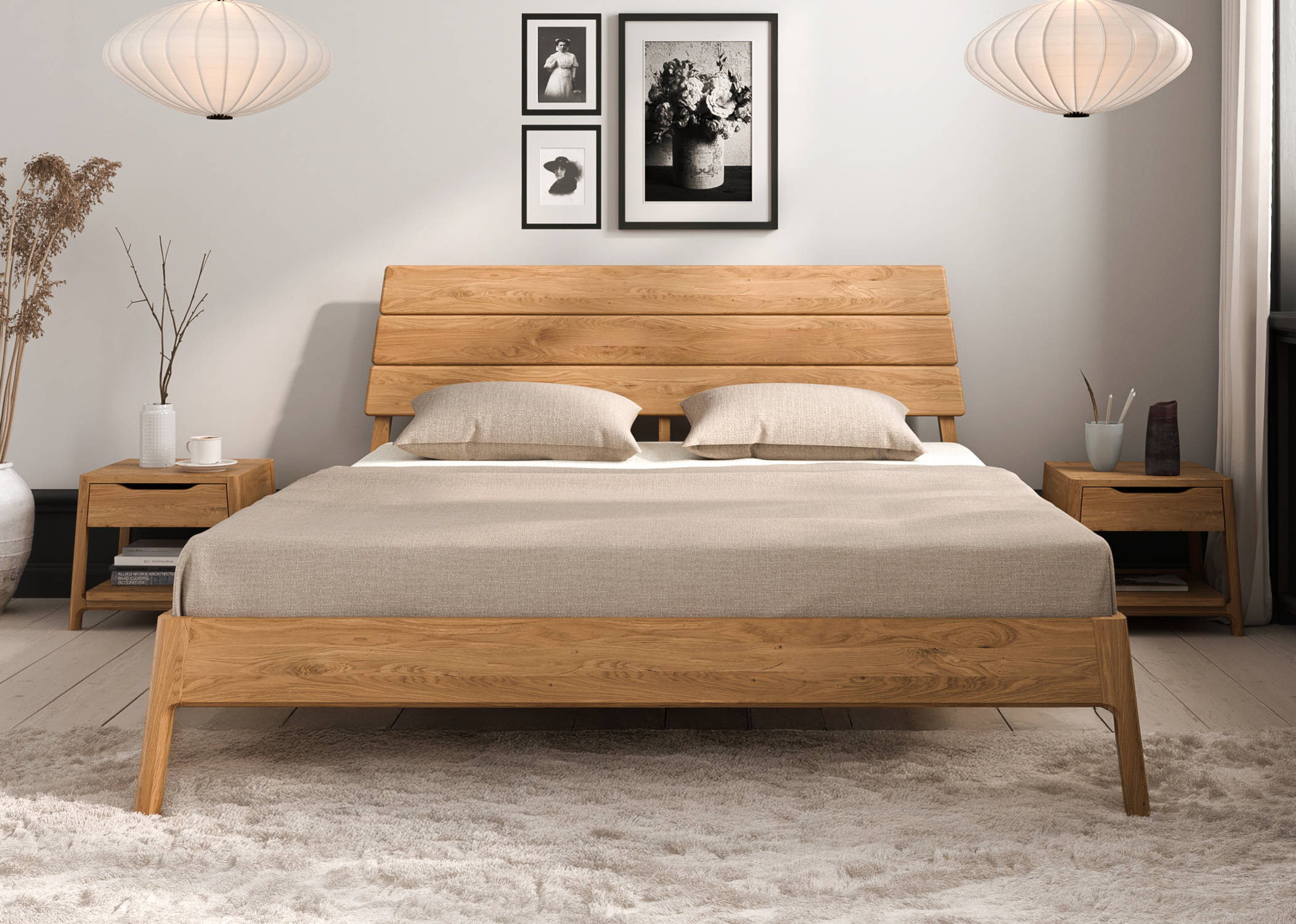 Bett Eiche massiv mit Holzkopfteil Trondheim 200x200