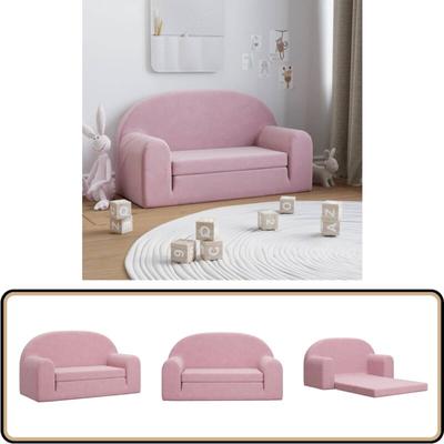 Kinder-Schlafsofa 2-Sitzer Rosa Weicher Plüsch - Kinder-Sofa - Kinderzimmersofa - Kuschelbett Image