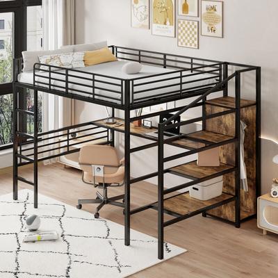 Okwish - Hochbett, 140200cm, ohne Matratze, Schreibtisch, offener Kleiderschrank, Staustufen, Image