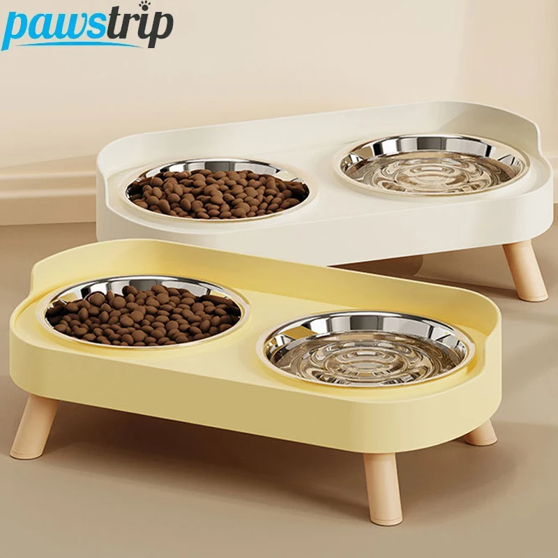 Bols d'eau de nourriture pour animaux de compagnie doubles bol antidérapant pour chat bols de nourriture pour chat surélevés en acier inoxydable avec support bol anti-éclaboussures pour chien