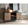 Credenza 3 ante con LED in MDF e Vetro fumé Nero e Naturale - OVILA