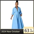 Abiti africani Dashiki personalizzati per donna Autunno africano manica lunga scollo a V poliestere tinta unita abito longuette abiti Africa C