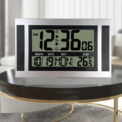 Retro Digital Alarm Clock Battery Powered LCD High Definition Screen Wall/Desk Clock With Indoor Temperature Calendar Home Decor