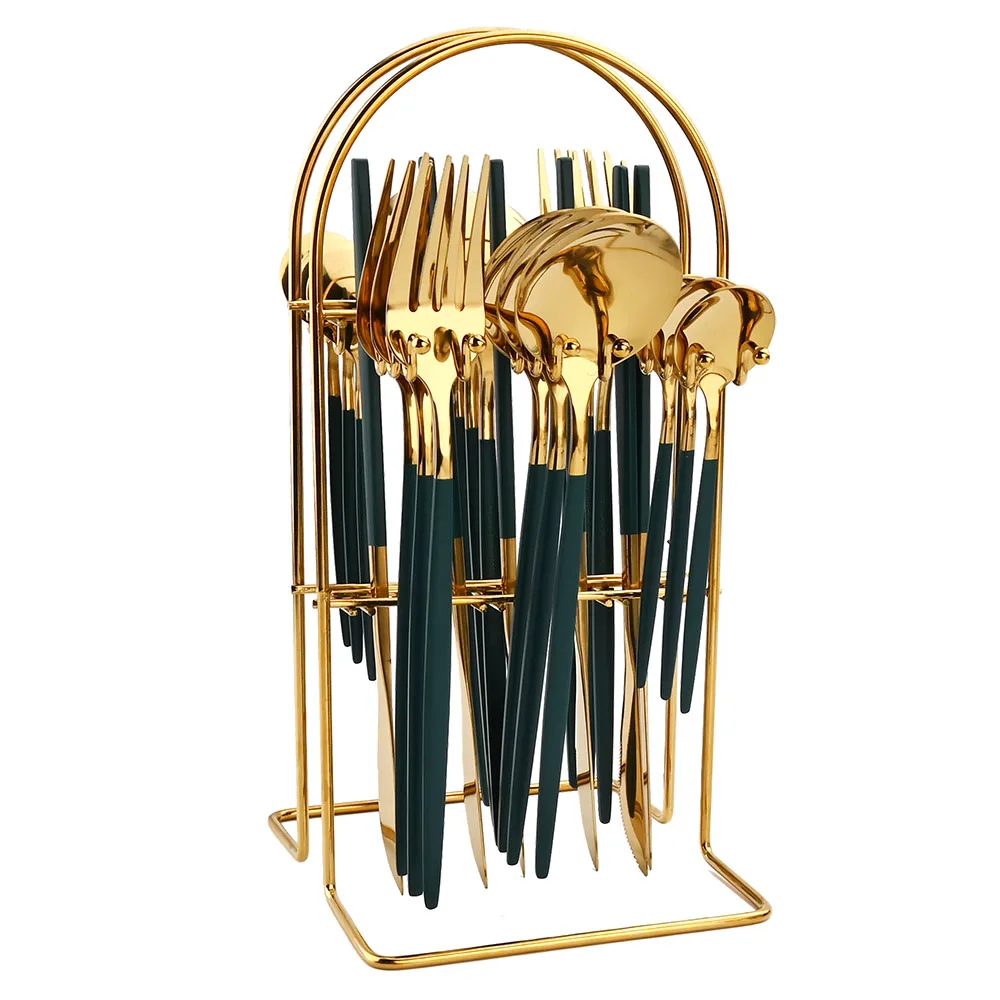 Set di posate occidentali da 24 pezzi Set di posate in acciaio inossidabile coltello forchetta cucchiaio cena stoviglie Set di stoviglie con portaposate di lusso