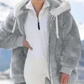 Giacca invernale da donna in peluche S-5XL Tasca con cerniera Giacca con cappuccio Pelliccia Cappotto da donna Plus Size Spessore caldo Donna Top Capispalla invernale CALDO