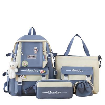 Girls 5-in-1 Green Backpack Set with Cute Accessories – Lightweight School Bag with Tote, Pencil Case and Drawstring Pouch for Teen Students and Daily Use