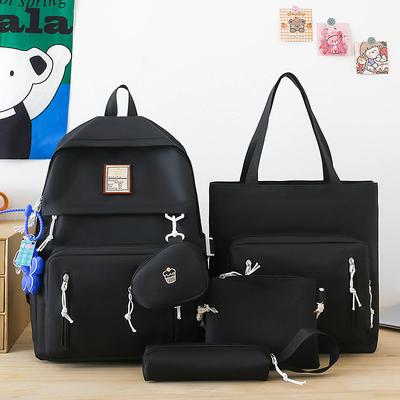 Girls 5-in-1 Solid Color Backpack Set – Stylish Blue School Bag with Tote, Crossbody, Pencil Case and Clutch for Teen Students and Campus Use