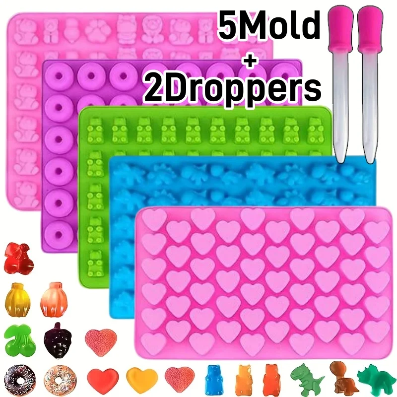 5 teile/satz Gummibärchen Süßigkeiten Form Kit mit 2 Tropfen Silikon Antihaft Schokolade Formen DIY Multi-Form Gelee Fondant küche Werkzeug Image