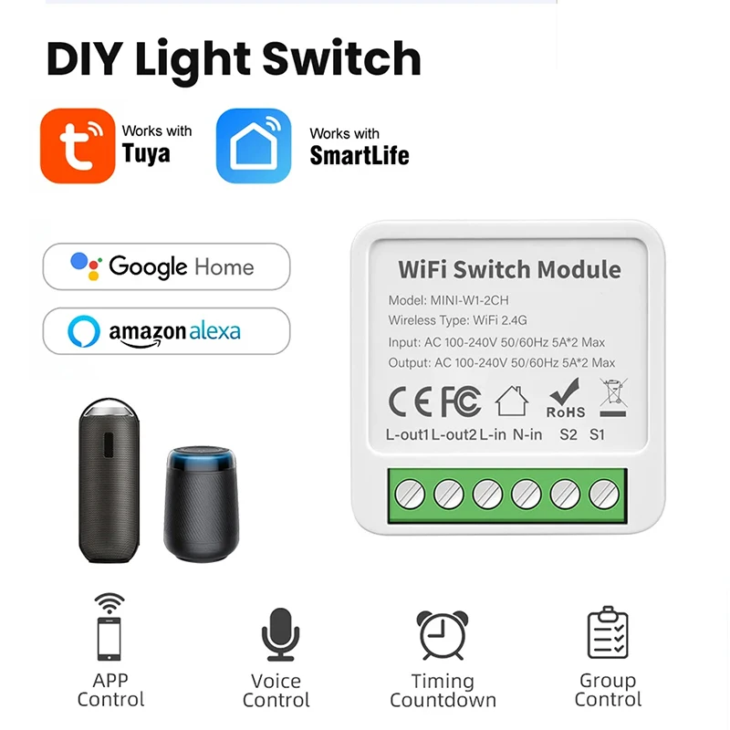 Tuya Smart WiFi Schalter 2-wege Steuerschalter 16A Mini Smart Breaker Smart Life Control Unterstützung mit Alexa Google Smart Home Alice Image