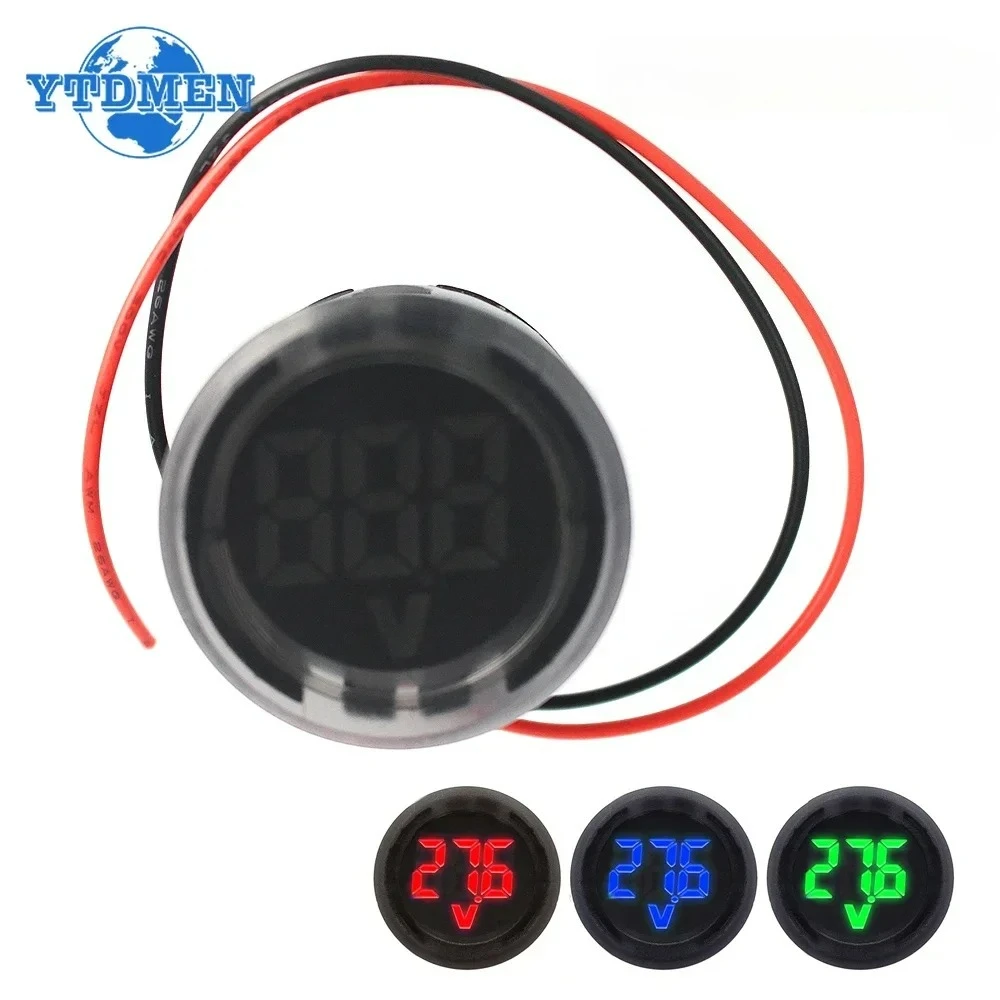 1PCS DC 4-100V LED Digital Display Rund Zwei-draht Voltmeter Digital Voltmeter Display Reverse verbindung Schutz Image