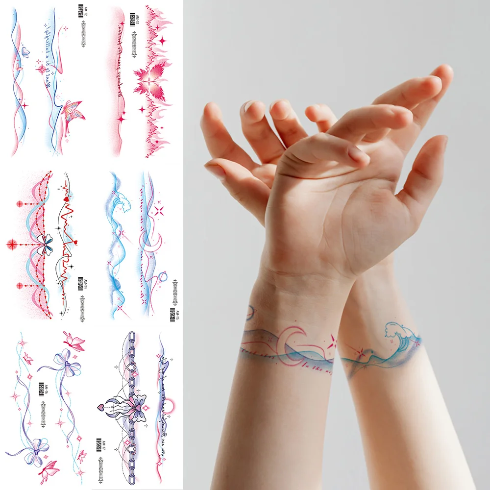 6 Blatt neueste realistische bunte temporäre Tattoos, Körperkunst, Blume, Schulter, Hals, Hände, Arm, temporäre Tattoos für Frauen und Mädchen Image